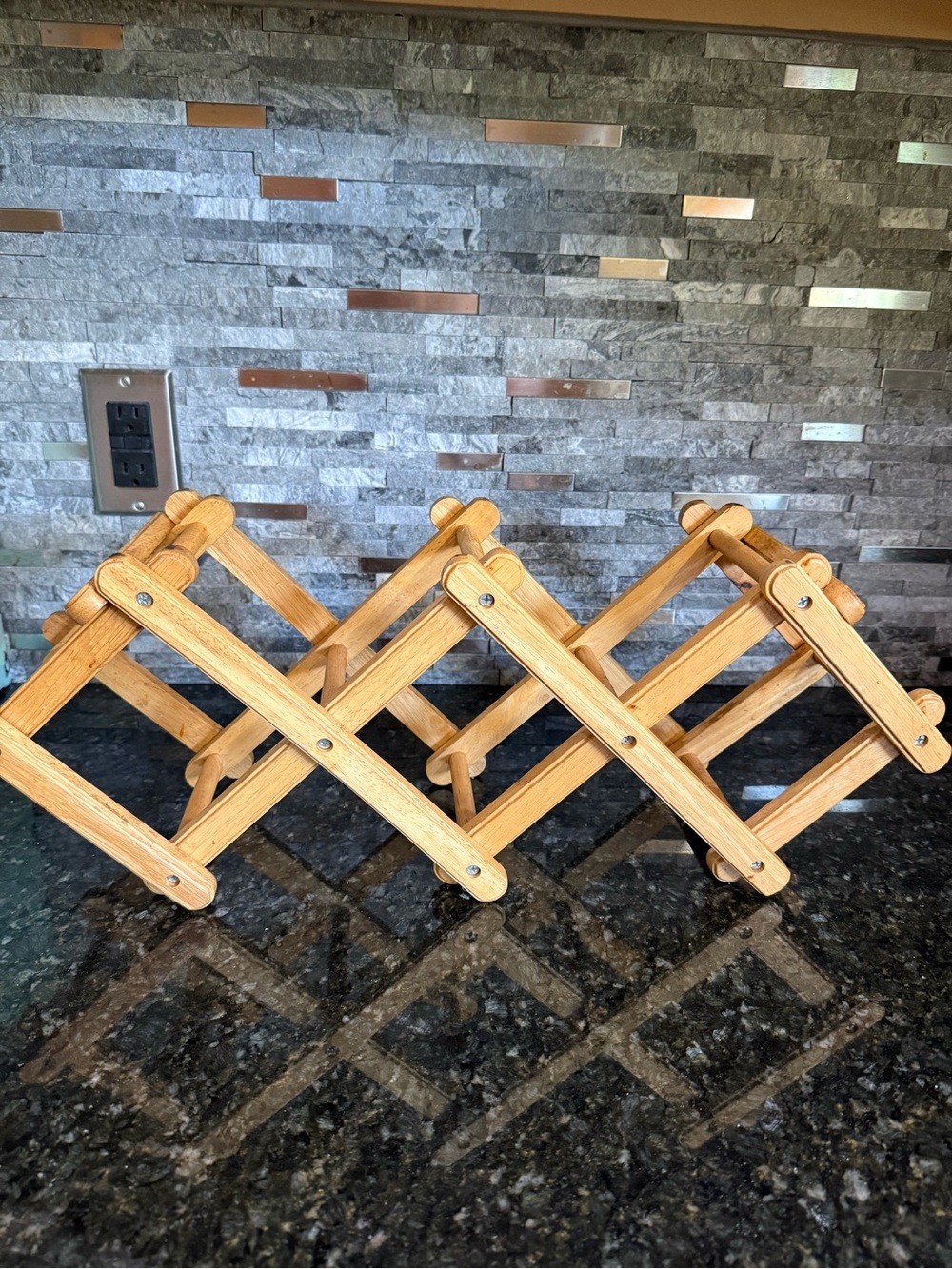 Vintage Cottage Core Wooden Accordion Wine Rack - Natural Wood